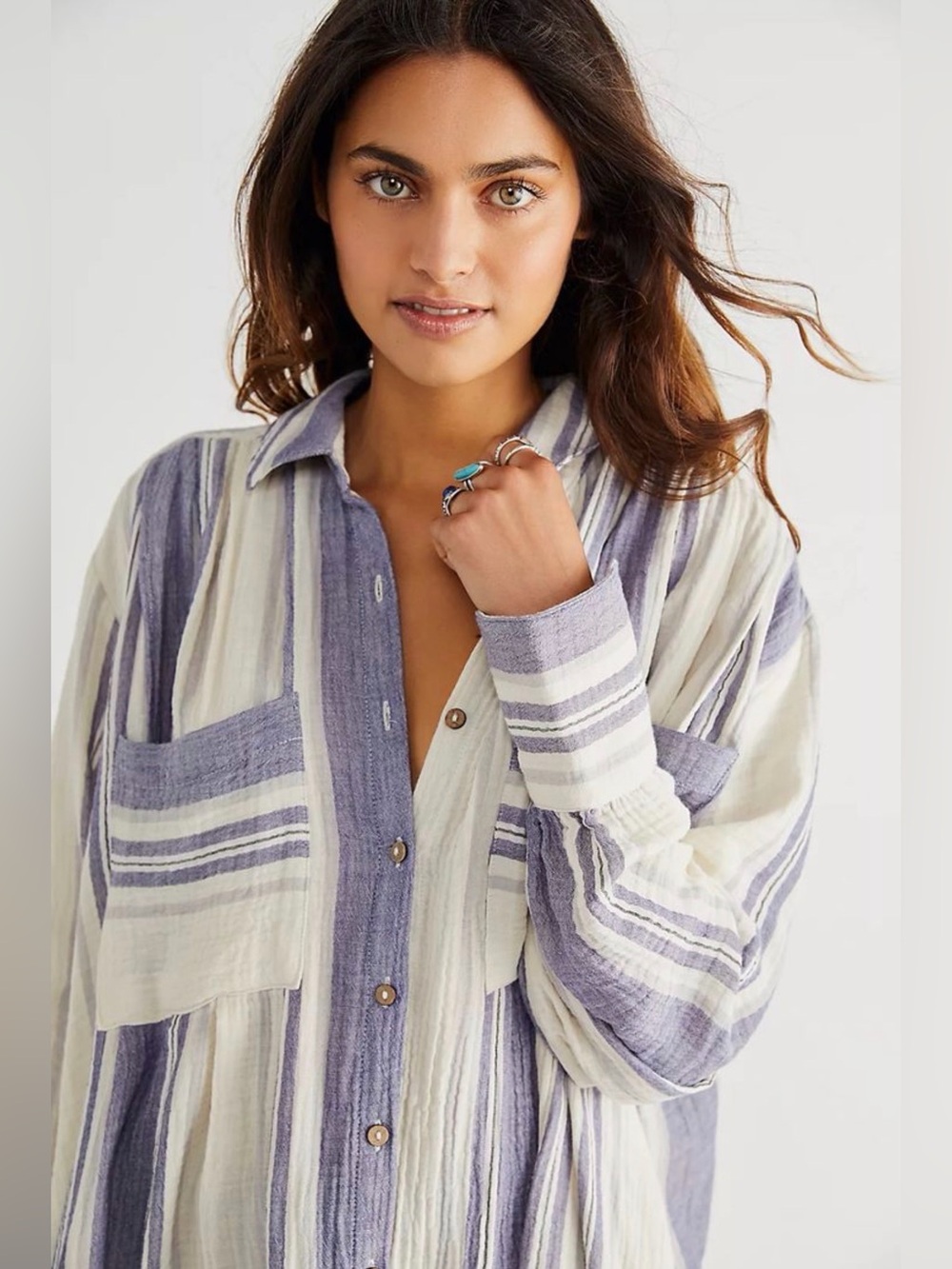 Free People Striped Voyage Shirtdress Large